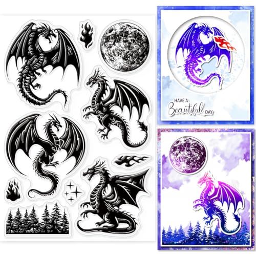GLOBLELAND Feuerdrache Transparenter Stempel Mondphase Transparente Gummistempel Wald Silikonstempel Für DIY Scrapbooking Fotoalbum Dekorative Karten Heimdekoration 6.3x4.33 Zoll GLOBLELAND Feuerdrache Transparenter Stempel Mondphase Transparente Gummistempel Wald Silikonstempel Für DIY Scrapbooking Fotoalbum Dekorative Karten Heimdekoration 6.3x4.33 Zoll von GLOBLELAND