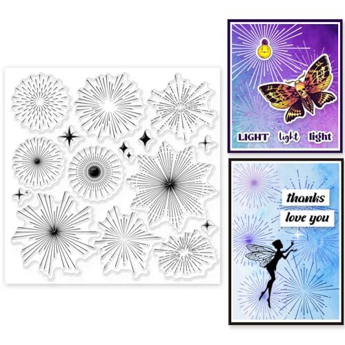 GLOBLELAND Feuerwerk Clear Stamps Rays Fireworks Stars Clear Stamps Decorative Pyrotechnics Clear Stamps for DIY Scrapbooking Photo Album Decorative Cards Making 5.91×5.91 inch von GLOBLELAND