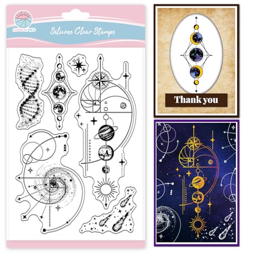 GLOBLELAND Fibonacci Planet Transparente Stempel für Scrapbooking Magische Sternengalaxie Klare Stamps Mathematische Formel Silikonstempel Für Kartengestaltung DIY Prägung Journaling von GLOBLELAND