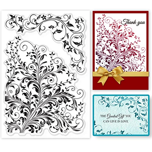 GLOBLELAND Flower Vine Lace Transparente Stempel Für Die Kartenherstellung Dekorative Vine Corner Background Transparente Silikonstempel Für DIY Scrapbooking Zubehör Prägung Papier Karte Album von GLOBLELAND