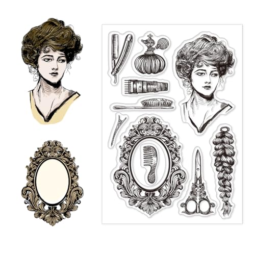 GLOBLELAND Friseur Clear Stamps Friseur Dekorative Clear Stamps Silikon Stempel für Kartenherstellung und Fotoalbum Dekor Dekoration und DIY Scrapbooking von GLOBLELAND