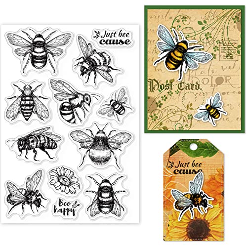 GLOBLELAND Frühlingsbiene Klare Briefmarken für DIY Scrapbooking Dekor Wespe Blumengrüße Transparente Silikonstempel für die Herstellung von Karten Fotoalbum Dekor von GLOBLELAND
