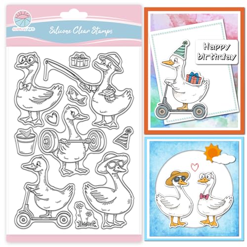 GLOBLELAND Funny Goose Clear Stamps for Scrapbooking Fishing Weightlifting Goose Silicone Stamps Cute Animals Transparent Stamp for Card Making DIY Embossing Journaling von GLOBLELAND