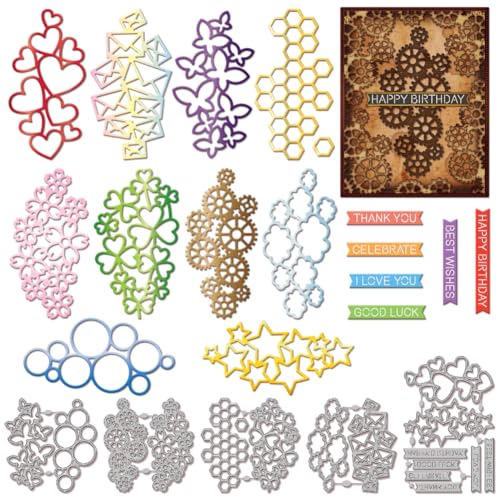 GLOBLELAND Gear Stanzschablonen in Herzform, für Kartenherstellung, Blasen, Schmetterling, Stern, Rahmen, Segen, Stanzformen für DIY, Scrapbooking, Tagebuch, Prägepapier, Basteldekoration von GLOBLELAND