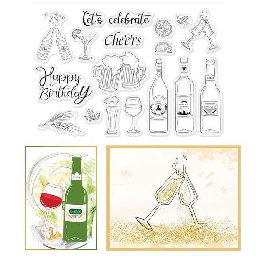GLOBLELAND Geburtstag Silikonstempel Flasche Bier Silikonstempel Clear Stamps Transparentes Stempel Siegel Klare Stempel Geburtstag für Kartenherstellung und DIY Scrapbooking Dekor von GLOBLELAND