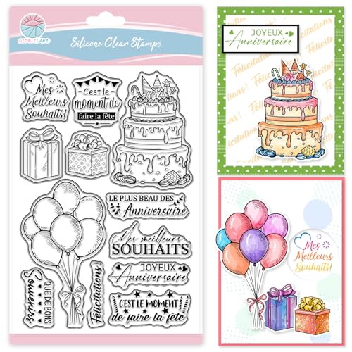 GLOBLELAND Geburtstagstorte Französische Transparente Stempel Happy Birthday Silikon Klare Stempelsiegel Ballon Geburtstagsgeschenkbox Transparente Stempel Für DIY Scrapbooking Karten Erstellen GLOBLELAND Geburtstagstorte Französische Transparente Stempel Happy Birthday Silikon Klare Stempelsiegel Ballon Geburtstagsgeschenkbox Transparente Stempel Für DIY Scrapbooking Karten Erstellen von GLOBLELAND