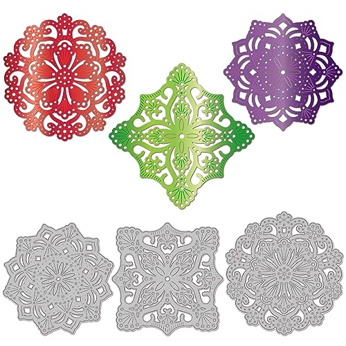 GLOBLELAND Genähte Blumen-Mandala-Stanzformen Für Die Kartenherstellung, Blumen-Hintergrund, Prägeschablonen Aus Karbonstahl, Vorlage Für Dekoratives Prägen von Papierkarten, DIY von GLOBLELAND