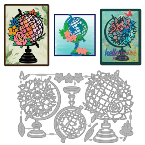 GLOBLELAND Globus Rahmen Stanzformen Für Kartenherstellung Blumen Blätter Metall Stanzformen Schneidvorlagen Für Scrapbooking Journal Prägung Papier Basteldekoration von GLOBLELAND