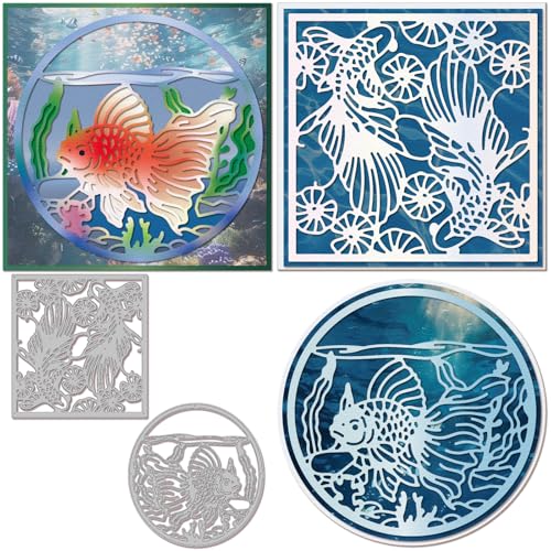 GLOBLELAND Sommer Goldfisch Rahmen Metall Stanzschablone Wassergras Papierpräge Stanzschablonen Set Lotusblatt Stanzformen für Kartenherstellung DIY Papier Scrapbooking Handgefertigtes Fotoalbum GLOBLELAND Sommer Goldfisch Rahmen Metall Stanzschablone Wassergras Papierpräge Stanzschablonen Set Lotusblatt Stanzformen für Kartenherstellung DIY Papier Scrapbooking Handgefertigtes Fotoalbum von GLOBLELAND
