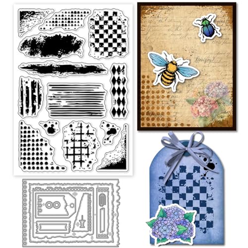 GLOBLELAND Grunge Texture Background Clear Stamp and Cutting Dies Set for Card Making Retro Mark Background Silicone Clear Stamp Metal Torn Edge Sticky Note Stanzformen für DIY Scrapbooking Fotoalbum von GLOBLELAND