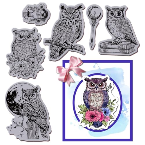 GLOBLELAND Eule Und Mond Cling Stamps 8.7"X7" Tiere Haftstempel Halloween EVA Gummi Stempel Für Die Kartengestaltung Fotoalbum Papierbasteldekor DIY Scrapbooking von GLOBLELAND
