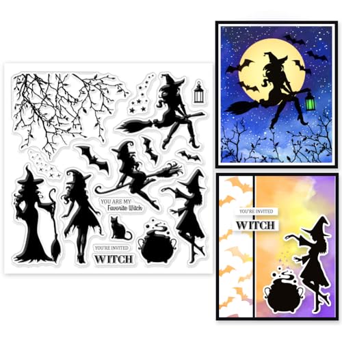 GLOBLELAND Halloween Hexe Silhouette Clear Stamps 5.91x5.91 Zoll Verwitterter Baum Schwarze Katze Fledermaus Silhouette Silikon Clear Stamp Siegel Transparente Stempel Für DIY Scrapbooking GLOBLELAND Halloween Hexe Silhouette Clear Stamps 5.91x5.91 Zoll Verwitterter Baum Schwarze Katze Fledermaus Silhouette Silikon Clear Stamp Siegel Transparente Stempel Für DIY Scrapbooking von GLOBLELAND