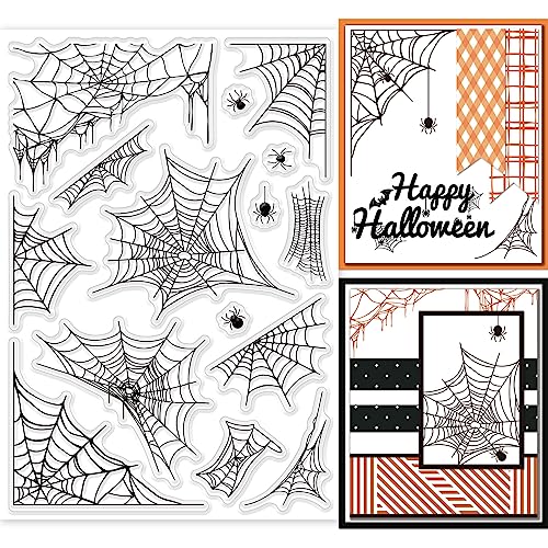 GLOBLELAND Halloween Spinnennetz Clear Stamps for DIY Scrapbooking Halloween Spiderweb Hintergrund Silikon Clear Stamp Seals Transparent Stamps for Cards Making Photo Album Journal Decoration von GLOBLELAND
