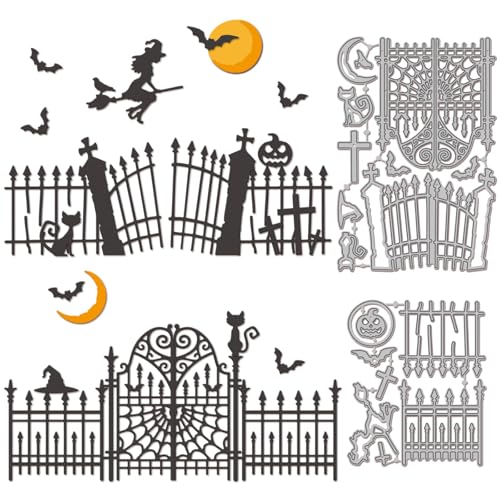 GLOBLELAND Halloween Stanzformen Mit Spukhaustür Für Heimwerker Scrapbooking Metall Stanzformen Mit Katze Hexe Kürbis Mond Stanzungen Für Kartenherstellung Prägung Fotoalbum Basteldekor von GLOBLELAND