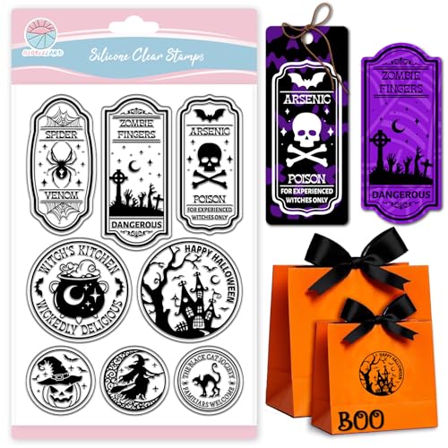 GLOBLELAND Halloween Stempel Tags Clear Stamps for Scrapbooking Witch Haunted House Silicone Stamp Pumpkin Skeleton Transparent Stamps for Card Making DIY Embossing Journaling GLOBLELAND Halloween Stempel Tags Clear Stamps for Scrapbooking Witch Haunted House Silicone Stamp Pumpkin Skeleton Transparent Stamps for Card Making DIY Embossing Journaling von GLOBLELAND