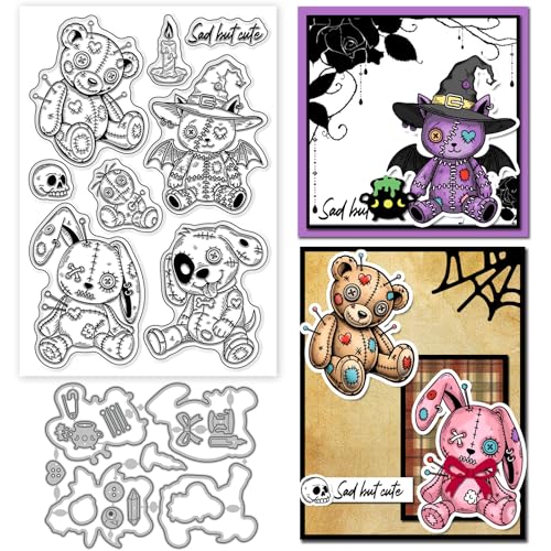 GLOBLELAND Halloween Tierpuppen Transparente Stempel Und Metallstanzungen Voodoo Puppen Transparenter Stempel Bär Katze Hund Kaninchen Stanzformen Für Kartengestaltung Prägung Scrapbooking GLOBLELAND Halloween Tierpuppen Transparente Stempel Und Metallstanzungen Voodoo Puppen Transparenter Stempel Bär Katze Hund Kaninchen Stanzformen Für Kartengestaltung Prägung Scrapbooking von GLOBLELAND