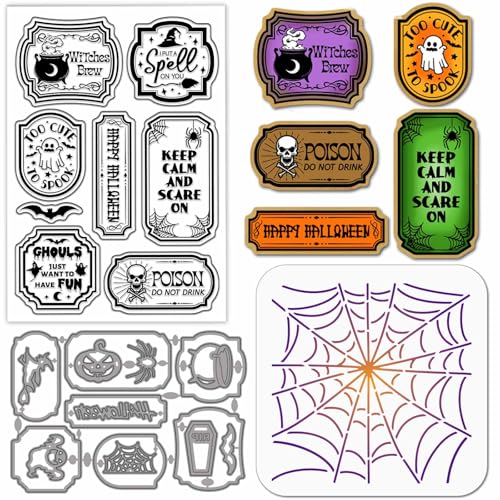 GLOBLELAND Halloween-Trank-Etikett, transparenter Silikon-Stempel, Metallrahmen, Kürbis-Stanzformen, Halloween-Webmalerei, Bastelschablonen für Kartenherstellung, Scrapbooking, Basteln, Prägen GLOBLELAND Halloween-Trank-Etikett, transparenter Silikon-Stempel, Metallrahmen, Kürbis-Stanzformen, Halloween-Webmalerei, Bastelschablonen für Kartenherstellung, Scrapbooking, Basteln, Prägen von GLOBLELAND