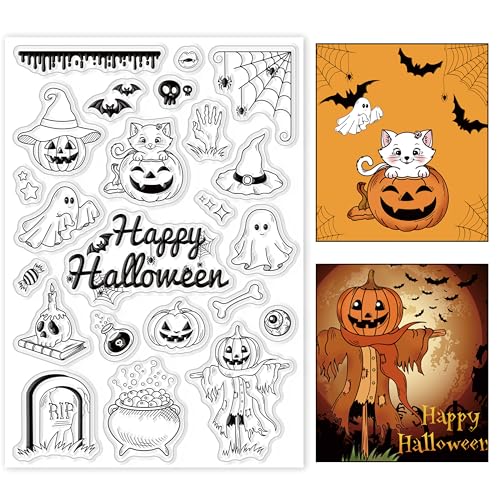 GLOBLELAND Halloween Transparente Stempel für Scrapbooking Dekor Geister Fledermäuse Spinnennetze Kürbisse Vogelscheuchen Transparente Silikonstempel für die Herstellung von Karten Fotoalbum Dekor GLOBLELAND Halloween Transparente Stempel für Scrapbooking Dekor Geister Fledermäuse Spinnennetze Kürbisse Vogelscheuchen Transparente Silikonstempel für die Herstellung von Karten Fotoalbum Dekor von GLOBLELAND