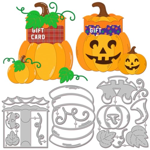 GLOBLELAND Herbst-Kürbis-Geschenkkartenhalter, Stanzformen, Metall, Herbstgemüse, Stanzformen, Thanksgiving, Halloween, Stanzschablonen für Scrapbooking, Basteln, Papierkarten von GLOBLELAND