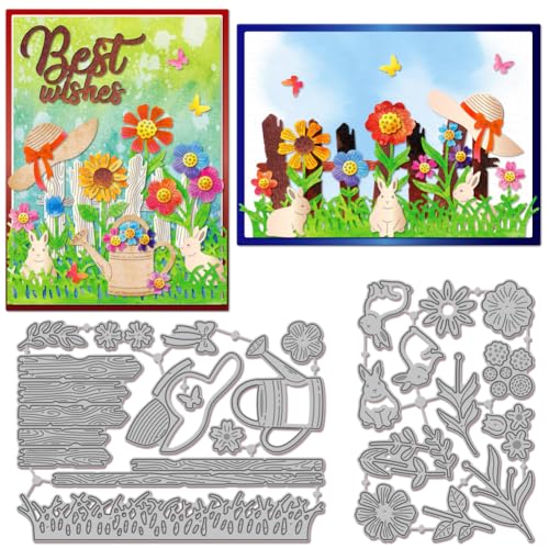 GLOBLELAND Holzzaun-Stanzschablonen für Bastelarbeiten, Scrapbooking, Kaninchen und Schmetterling, Metall-Stanzformen, Blumen und Blätter, Strohhut, Schablonen für Kartenherstellung, Prägung, Album GLOBLELAND Holzzaun-Stanzschablonen für Bastelarbeiten, Scrapbooking, Kaninchen und Schmetterling, Metall-Stanzformen, Blumen und Blätter, Strohhut, Schablonen für Kartenherstellung, Prägung, Album von GLOBLELAND