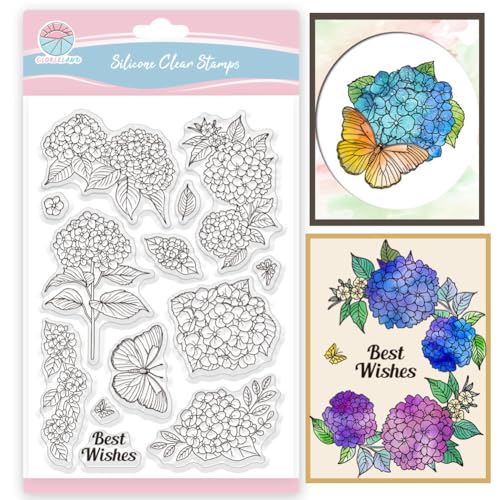 GLOBLELAND Hortensien Clear Stamps Blumen Schmetterling Silikon Clear Stamp Seals Transparente Stempel für DIY Scrapbooking Karten Herstellung Fotoalbum Journal GLOBLELAND Hortensien Clear Stamps Blumen Schmetterling Silikon Clear Stamp Seals Transparente Stempel für DIY Scrapbooking Karten Herstellung Fotoalbum Journal von GLOBLELAND