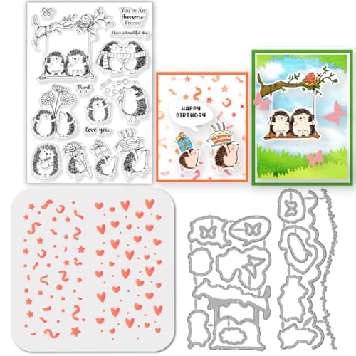 GLOBLELAND Igel Stamps Stanzschablone für die Kartenherstellung Schmetterling Silikonstempel Stanzschablone Liebesherz PET Malschablonen Für DIY Scrapbooking Bastelalben Zubehör von GLOBLELAND