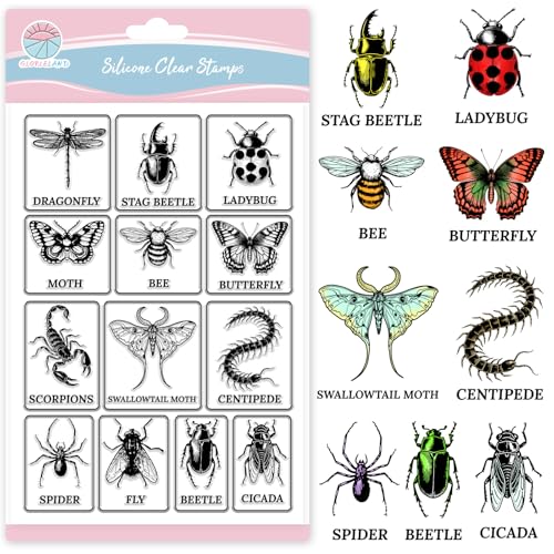 GLOBLELAND Insekten-Illustrationen, transparente Stempel für Kartenherstellung, Schmetterling, Libelle, Silikon, klare Stempel, Crawler, Insekten, transparente Stempel, Siegel für DIY, Scrapbooking GLOBLELAND Insekten-Illustrationen, transparente Stempel für Kartenherstellung, Schmetterling, Libelle, Silikon, klare Stempel, Crawler, Insekten, transparente Stempel, Siegel für DIY, Scrapbooking von GLOBLELAND