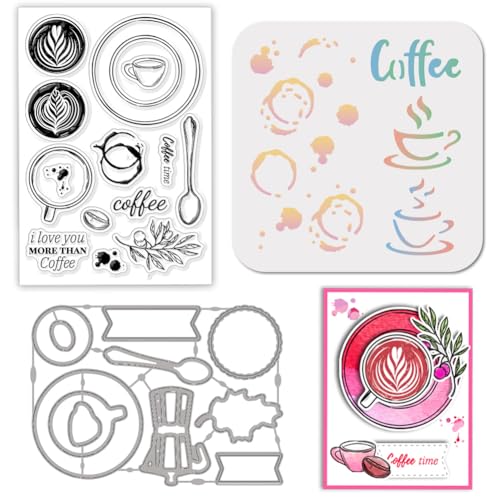 GLOBLELAND Kaffee Löffel Stamps Stanzschablone für die Kartenherstellung Kaffeetasse Kaffeebohnen Silikonstempel Stanzschablone Kaffeeflecken PET Malschablonen Für DIY Scrapbooking Bastelalben Zubehör GLOBLELAND Kaffee Löffel Stamps Stanzschablone für die Kartenherstellung Kaffeetasse Kaffeebohnen Silikonstempel Stanzschablone Kaffeeflecken PET Malschablonen Für DIY Scrapbooking Bastelalben Zubehör von GLOBLELAND