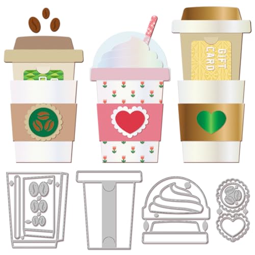 GLOBLELAND Kaffeetasse Geschenkkartenhalter Stanzformen Für Die Kartenherstellung, Getränkeetiketten, Metallstanzformen, Stanzformen, Vorlage, DIY, Scrapbooking, Prägung, Papier, Album, Basteln von GLOBLELAND