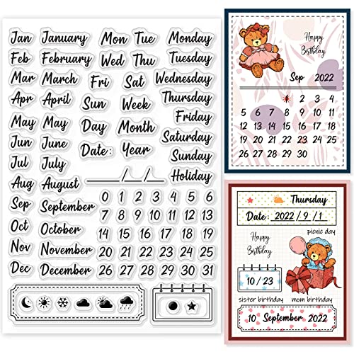 GLOBLELAND Kalender Hinweis Klare Stempel für DIY Scrapbooking Dekor Datum Wochentag Monat Wetter Text Transparente Silikonstempel zum Erstellen von Karten Fotoalbum Dekor 148x21x3mm GLOBLELAND Kalender Hinweis Klare Stempel für DIY Scrapbooking Dekor Datum Wochentag Monat Wetter Text Transparente Silikonstempel zum Erstellen von Karten Fotoalbum Dekor 148x21x3mm von GLOBLELAND