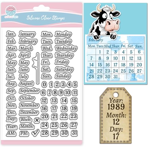 GLOBLELAND Kalender Klarstempel Für Scrapbooking Woche Monat Silikonstempel Datum Uhrzeit Transparenter Stempel Für Kartenherstellung DIY Prägung Journaling GLOBLELAND Kalender Klarstempel Für Scrapbooking Woche Monat Silikonstempel Datum Uhrzeit Transparenter Stempel Für Kartenherstellung DIY Prägung Journaling von GLOBLELAND