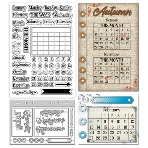 GLOBLELAND Kalenderplanerseite Transparenter Stempel Und Stanzformen Set Zum Erstellen von Karten Monatsplaner Transparenter Silikonstempel Metallwörter Stanzungen Für DIY Scrapbooking Fotoalbum GLOBLELAND Kalenderplanerseite Transparenter Stempel Und Stanzformen Set Zum Erstellen von Karten Monatsplaner Transparenter Silikonstempel Metallwörter Stanzungen Für DIY Scrapbooking Fotoalbum von GLOBLELAND
