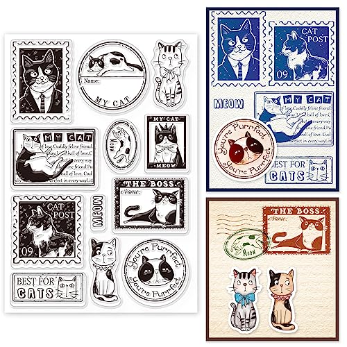 GLOBLELAND Katzen-Post-Etikett Transparenter Stempel Kätzchen-Filmrahmen Silikon Transparenter Stempel Tiersiegel Für DIY Scrapbooking Tagebücher Dekorative Karten Herstellung von Fotoalben Dekorativ von GLOBLELAND