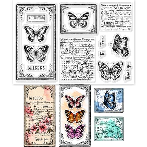 GLOBLELAND Retro-Etiketten Transparente Silikonstempel Vintage Rahmen Klare Stamps Text Hintergrund Silikonstempel Für Kartengestaltung DIY Prägung Journaling von GLOBLELAND
