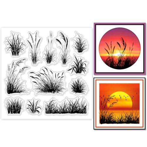 GLOBLELAND Klare Stempel Mit Gras Silhouette Für DIY Scrapbooking Pflanzen Silikonstempel Siegel Transparente Stempel Zum Erstellen von Karten Fotoalben Tagebüchern Heimdekoration 5.91×5.91 Zoll von GLOBLELAND