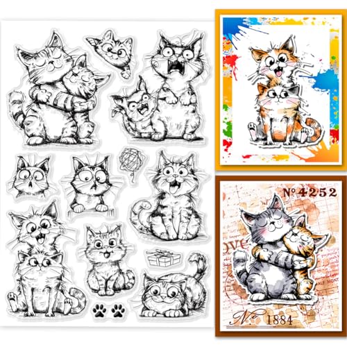 GLOBLELAND Klare Stempel Mit Katzenfreund Lustige Katzen Silikon Klarstempel Siegel Mit Cartoon Katze Transparente Stempel Für DIY Scrapbooking Karten Erstellen von Fotoalben Tagebüchern von GLOBLELAND