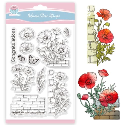 GLOBLELAND Klare Stempel Mit Mohnblumen Blumen Schmetterlingen Silikon Klarstempel Siegel Wand Transparentstempel Für DIY Scrapbooking Karten Erstellen von Fotoalben Journalen GLOBLELAND Klare Stempel Mit Mohnblumen Blumen Schmetterlingen Silikon Klarstempel Siegel Wand Transparentstempel Für DIY Scrapbooking Karten Erstellen von Fotoalben Journalen von GLOBLELAND