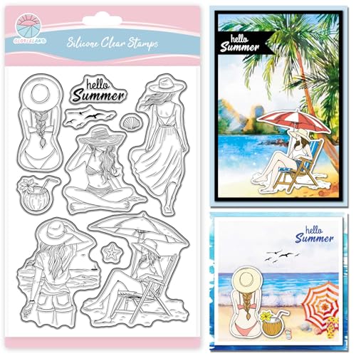 GLOBLELAND Klare Stempel Mit Sommer Strandfrau für Scrapbooking Silikonstempel Mit Meeresdame Kokosnussmöwe Transparenter Stempel für Die Kartengestaltung DIY Prägung Journaling GLOBLELAND Klare Stempel Mit Sommer Strandfrau für Scrapbooking Silikonstempel Mit Meeresdame Kokosnussmöwe Transparenter Stempel für Die Kartengestaltung DIY Prägung Journaling von GLOBLELAND