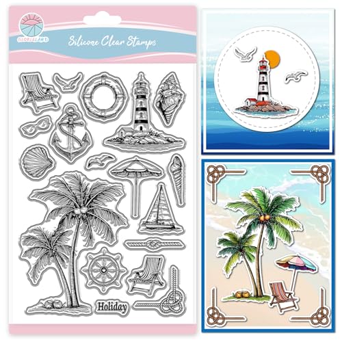 GLOBLELAND Klare Stempel Mit Sommer Und Strandmotiven Kokosnussbäumen Für Scrapbooking Leuchtturm Muschel Silikonstempel Loungesessel Transparenter Stempel Für Kartengestaltung DIY Prägung Journaling GLOBLELAND Klare Stempel Mit Sommer Und Strandmotiven Kokosnussbäumen Für Scrapbooking Leuchtturm Muschel Silikonstempel Loungesessel Transparenter Stempel Für Kartengestaltung DIY Prägung Journaling von GLOBLELAND