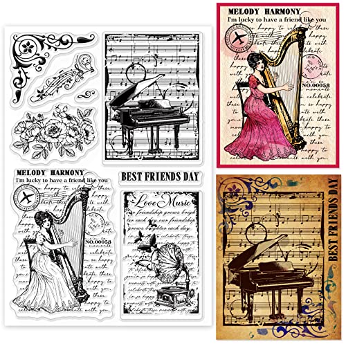 GLOBLELAND Klare Stempel Mit Vintage Musik Hintergrund Klavier Harfe Stab Silikon Klare Stempel Eckspitze Siegel Für DIY Scrapbooking Tagebücher Dekorative Karten Herstellung GLOBLELAND Klare Stempel Mit Vintage Musik Hintergrund Klavier Harfe Stab Silikon Klare Stempel Eckspitze Siegel Für DIY Scrapbooking Tagebücher Dekorative Karten Herstellung von GLOBLELAND