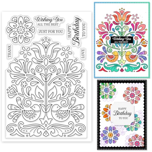 GLOBLELAND Volkskunstmuster Transparente Silikonstempel Vogel Klare Stamps Tiere Silikonstempel Für Kartengestaltung DIY Prägung Journaling GLOBLELAND Volkskunstmuster Transparente Silikonstempel Vogel Klare Stamps Tiere Silikonstempel Für Kartengestaltung DIY Prägung Journaling von GLOBLELAND