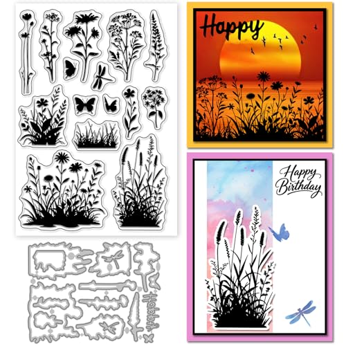 GLOBLELAND Klare Stempel Und Metallstanzformen Mit Wildblumen Silhouette Schmetterling Libelle Transparenter Stempel Pflanzen Stanzformen Für Kartengestaltung Prägung Scrapbooking GLOBLELAND Klare Stempel Und Metallstanzformen Mit Wildblumen Silhouette Schmetterling Libelle Transparenter Stempel Pflanzen Stanzformen Für Kartengestaltung Prägung Scrapbooking von GLOBLELAND