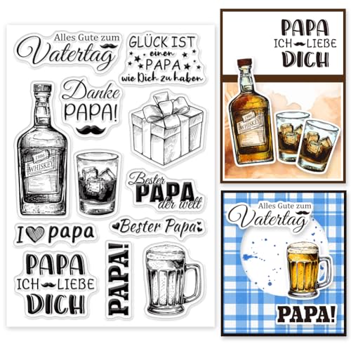 GLOBLELAND Klare Stempel Zum Vatertag Mit Deutschen Sprüchen Für DIY Scrapbooking „Danke, DAD“, Deutsches Wort, Silikon Klarstempel, 11x16 cm, Transparente Stempel Und Siegel Zum Basteln von Karten von GLOBLELAND