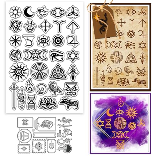 GLOBLELAND Klares Stempel Und Stanzformen Set Mit Hexerei Symbol Für Die Kartengestaltung Zaubertrank Transparente Silikonstempel Etikettenrahmen Metallstanzungen Für Halloween DIY Scrapbooking von GLOBLELAND