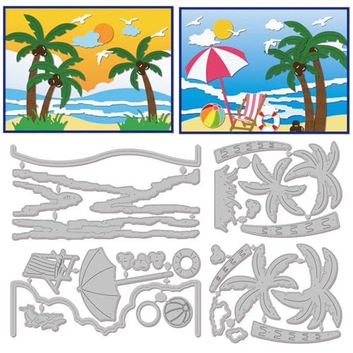 GLOBLELAND Kokosnussbaum Stanzformen für DIY Scrapbooking Metall Stanzformen Mit Sonnenliege Sommer Ozean Und Strand Stanzungen für Kartengestaltung Prägung Fotoalbum Bastel Und Dekoration von GLOBLELAND