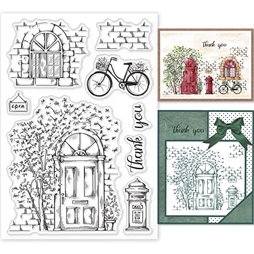GLOBLELAND Landschaft Clear Stamps für DIY Scrapbooking Dekor Tür Fenster Fahrrad Baum Briefkastenszene Transparente Silikonstempel zum Erstellen von Karten Fotoalbum Dekor GLOBLELAND Landschaft Clear Stamps für DIY Scrapbooking Dekor Tür Fenster Fahrrad Baum Briefkastenszene Transparente Silikonstempel zum Erstellen von Karten Fotoalbum Dekor von GLOBLELAND