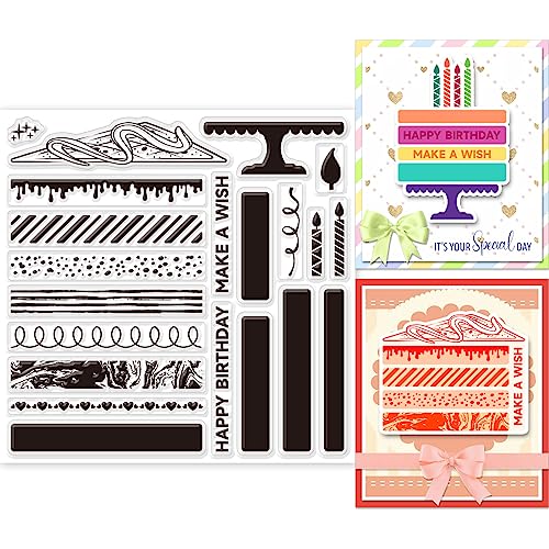 GLOBLELAND Layered Birthday Cake Clear Stamps Für DIY Scrapbooking Layering Cake Border Silikon Clear Stamp Seals 15x15 cm Transparente Stempel Für Kartenherstellung Journal Home von GLOBLELAND