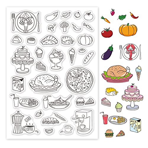 GLOBLELAND Lebensmittel-Silikon-transparente Stempel für Kaffee, Kuchen, Türkei, Sushi, Pasta, Burger, Pizza, transparente Stempel für Kartenherstellung, Scrapbooking, Dekoration, Papierhandwerk von GLOBLELAND