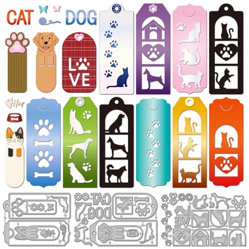 GLOBLELAND Lesezeichen mit Katze und Hund, Stanzformen für DIY, Scrapbooking, Metalletikettenlochverstärkung, Stanzformen für Kartenherstellung, Prägung, Fotoalbum, Basteldekoration von GLOBLELAND