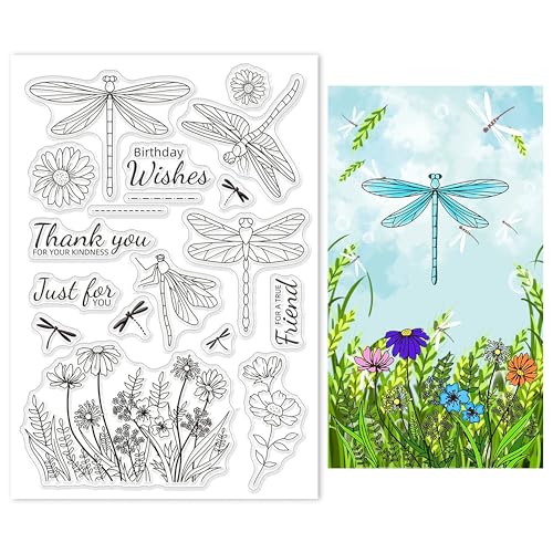 GLOBLELAND Libelle Blumen Silikon-Stempel für Scrapbooking Transparente Siegel Silikonsiegel für Kartenherstellung Dekoration und DIY Sammelalbum von GLOBLELAND